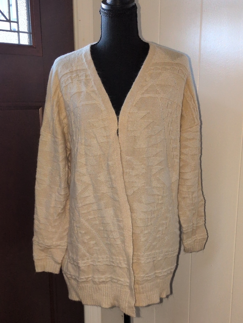 Cozy Cream Textured Open-Front Sweater Cardigan Size L
